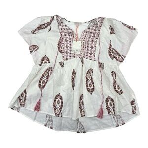 Knox Rose Women’s Bohemian White and Purple Paisley Peasant Top Size XL NWT